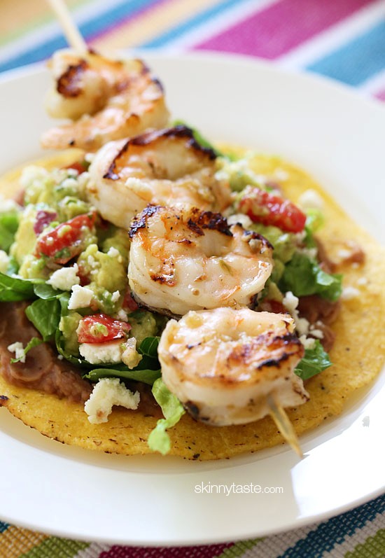 Grilled shrimp tostadas