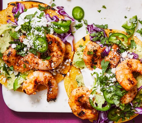 Grilled shrimp tostadas