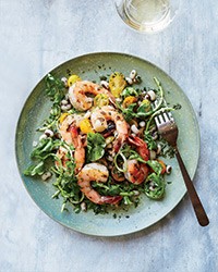 Grilled shrimp with black-eyed peas and chimichurri