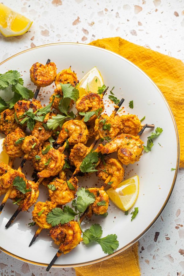 Grilled shrimp with Konkani-inspired masala