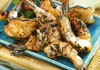 Grilled shrimp with roasted garlic-herb sauce