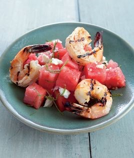 Grilled shrimp with watermelon & feta