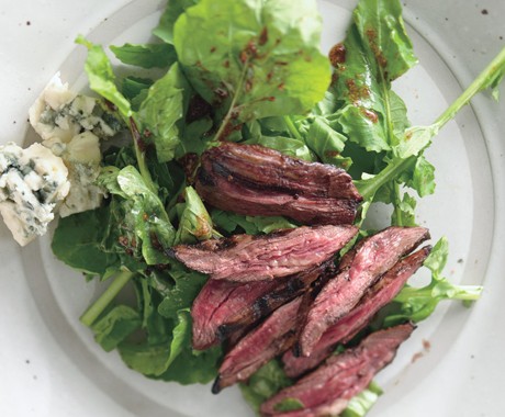 Grilled skirt steak and arugula salad with Roquefort and Catalina dressing