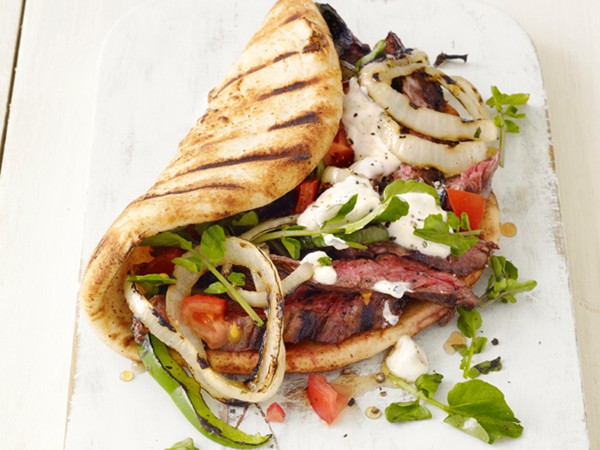 Grilled skirt steak gyros