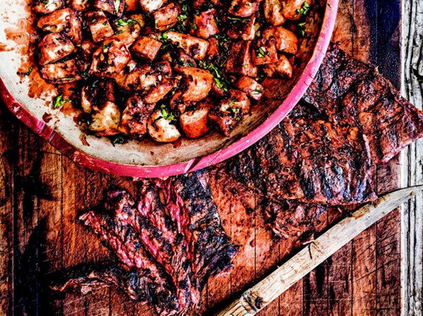 Grilled skirt steak with barbecued bread salad from 'The Big-Flavor Grill' (Cook the Book)