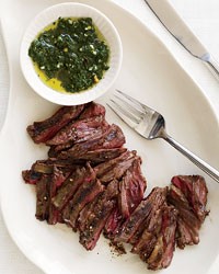 Grilled skirt steak with chimichurri sauce