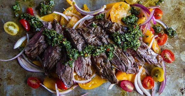 Grilled skirt steak with chimichurri