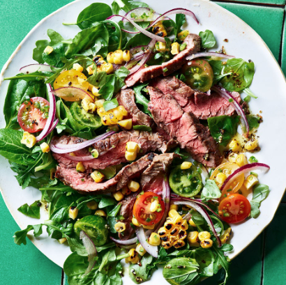 Grilled skirt steak with corn-tomato relish