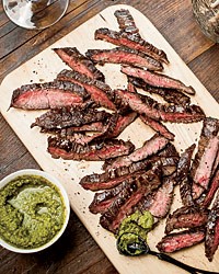 Grilled skirt steak with green Sriracha