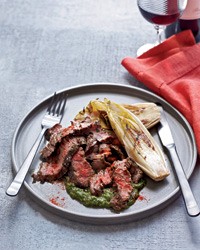 Grilled skirt steak with salsa verde