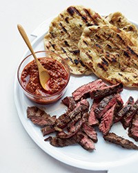 Grilled skirt steak with smoky almond sauce