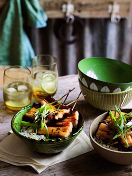 Grilled smoked eel in sweet glaze
