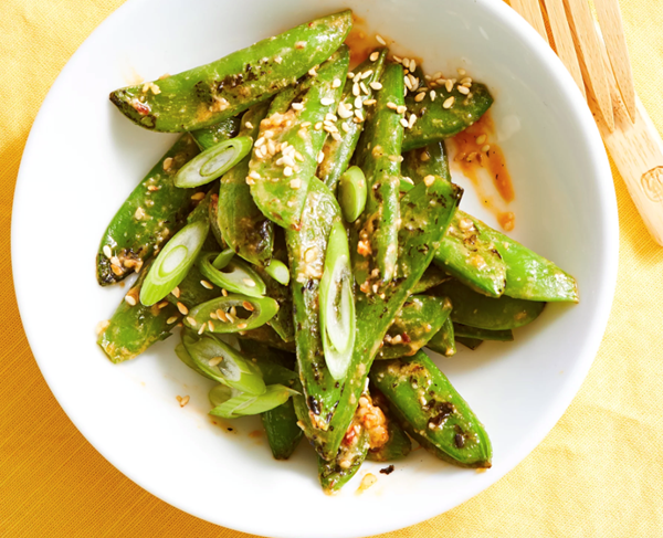 Grilled snap peas with chile-miso butter