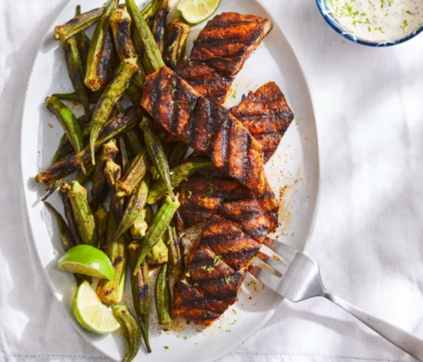 Grilled snapper & okra with spicy tartar sauce