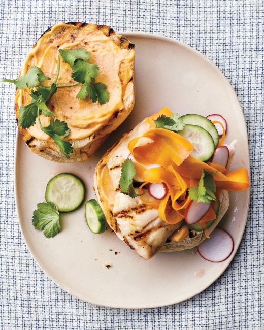 Grilled snapper sandwich with pickled vegetables