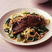 Grilled snapper with coriander chilli noodles and lime