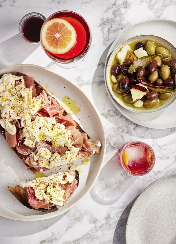 Grilled sourdough with prosciutto and stracciatella