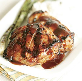 Grilled soy-glazed chicken thighs & scallions