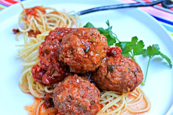 Grilled spaghetti and meatballs