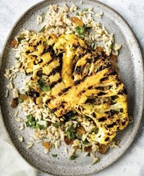 Grilled spiced cauliflower steaks with jeweled rice