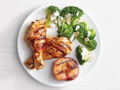 Grilled spiced chicken and plums