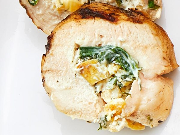 Grilled spinach-artichoke stuffed chicken breasts
