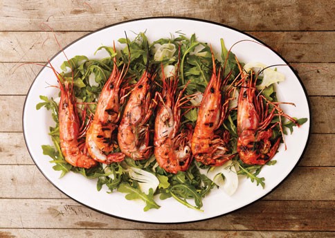 Grilled spot prawns
