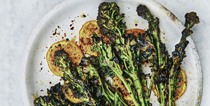 Grilled sprouting broccoli and clementines with Aleppo pepper