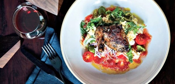 Grilled squab breasts with creamy orzo