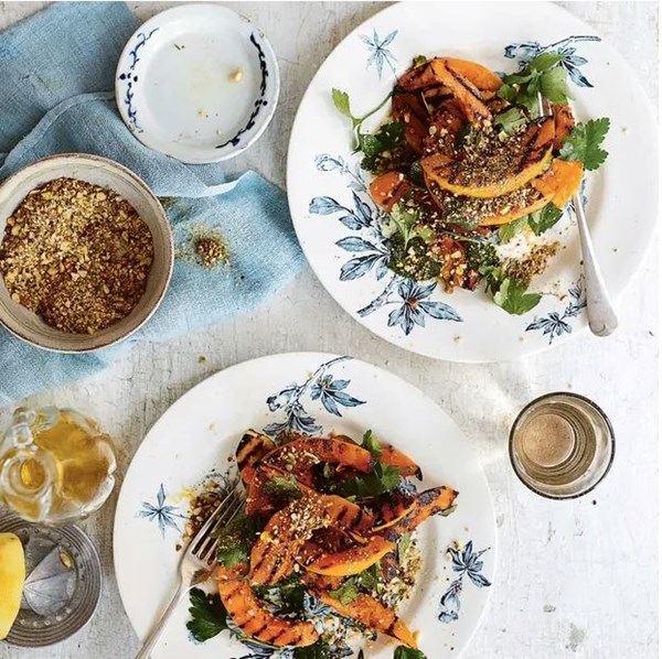 Grilled squash with herbs and dukkah