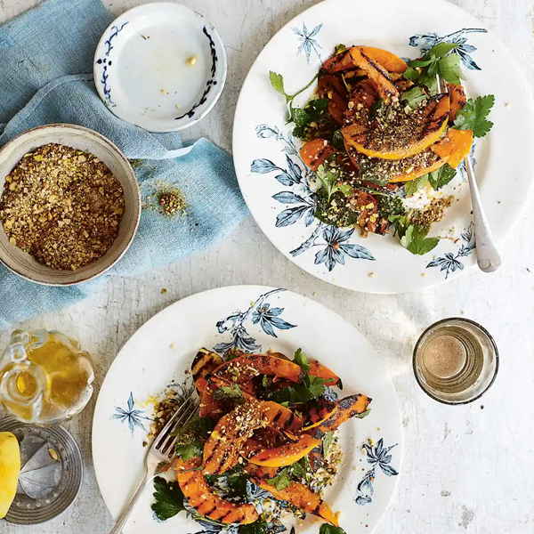 Grilled squash with herbs and dukkah