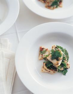 Grilled squid with chilli and herb salad