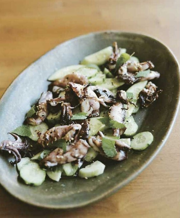 Grilled squid with cucumbers and anise hyssop
