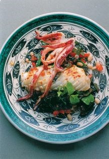 Grilled squid with haricot beans & chard