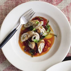 Grilled squid with tomato and roast capsicum ragu