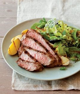 Grilled steak and fingerlings with herb salad