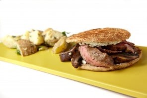 Grilled steak and portobello mushroom sandwiches
