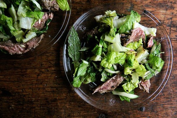 Grilled steak and romaine salad with coconut dressing