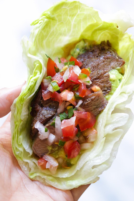 Grilled steak lettuce tacos