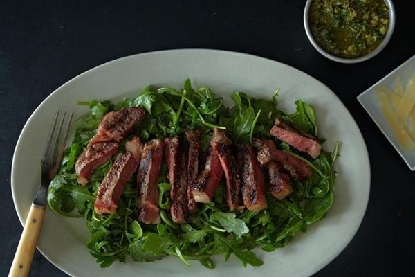 Grilled steak salad with Italian salsa verde