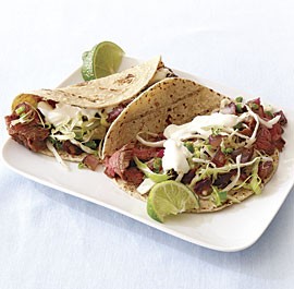 Grilled steak tacos with spicy slaw