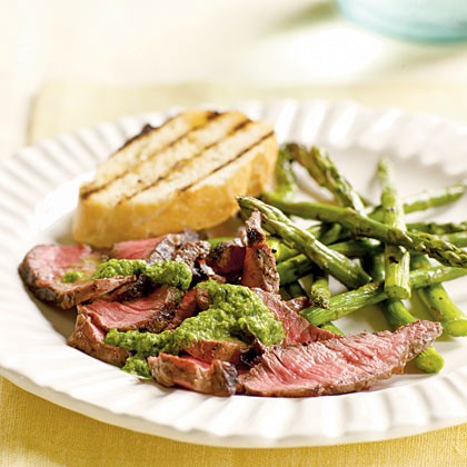 Grilled steak with caper-herb sauce