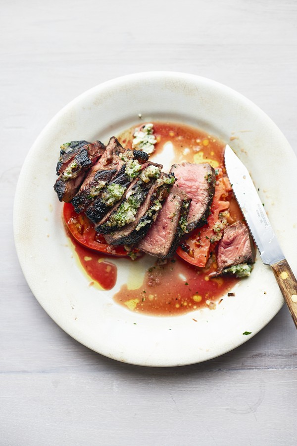 Grilled steak with herb butter