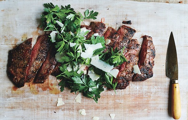 Grilled steak with parsley-Parmesan salad