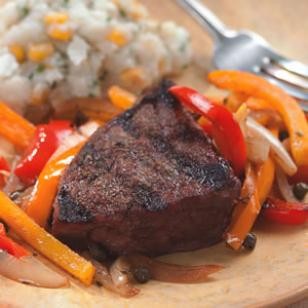 Grilled steak with pepper relish