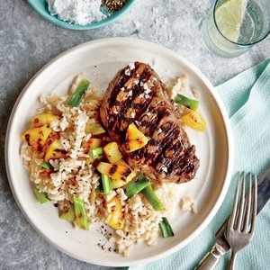 Grilled steak with pineapple rice