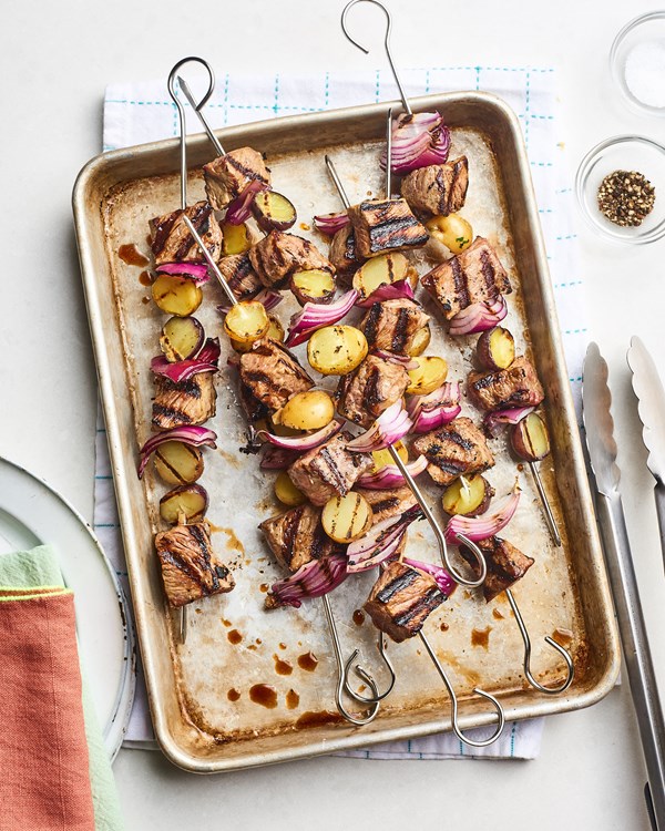 Grilled steakhouse kebabs with garlic butter