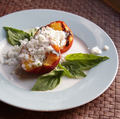 Grilled stone fruit with coconut snow