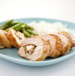 Grilled stuffed chicken breasts with salami and mozzarella