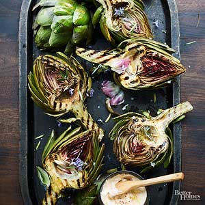 Grilled summer artichokes